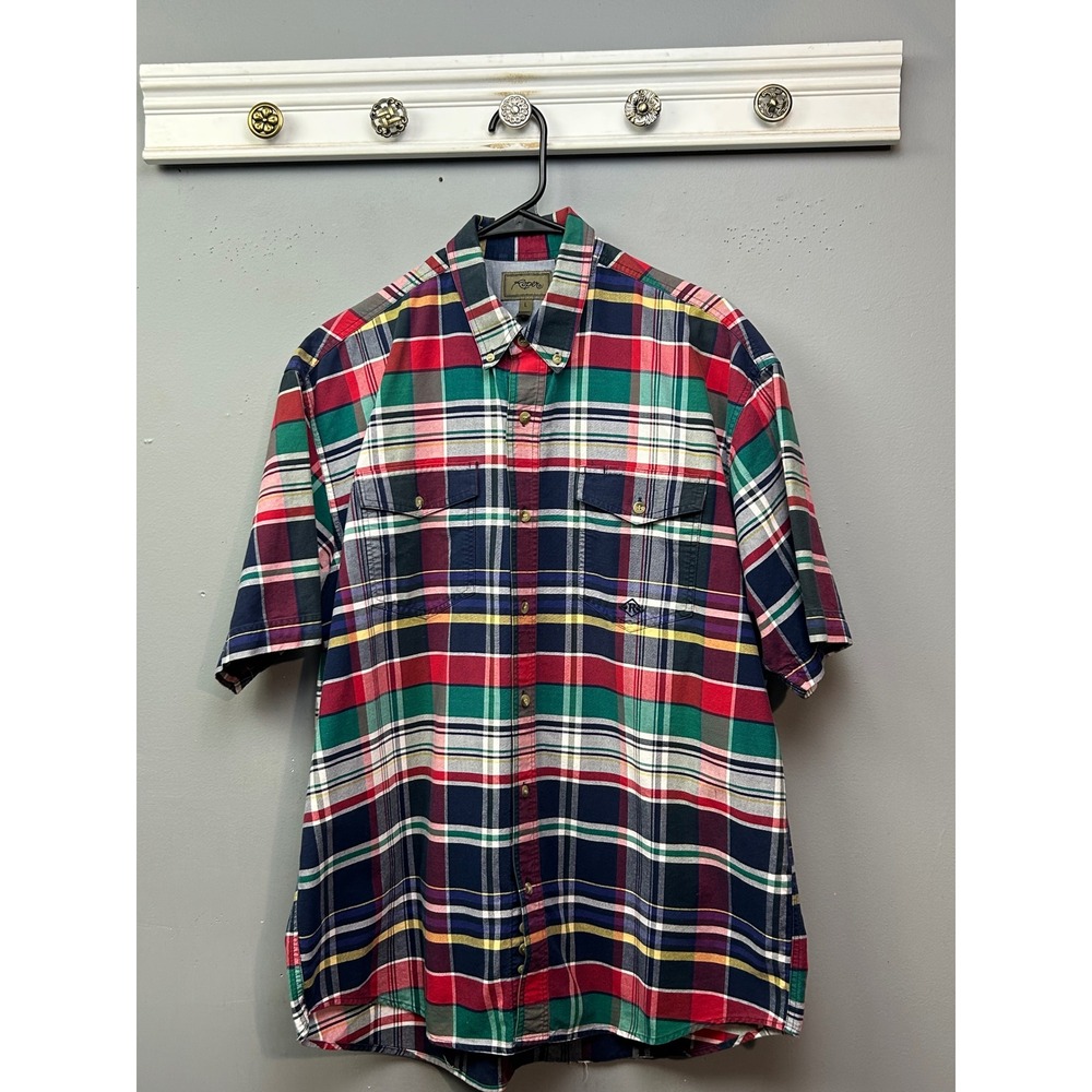 Roper Shirt Mens Large Multicolor Plaid Button Down‎ Short Sleeve Western Rodeo